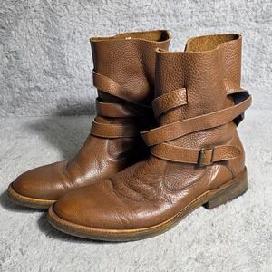 Messico Mens Brown ALL Leather Moto Wrap Handmade Boots Goodyear Welt 10‎